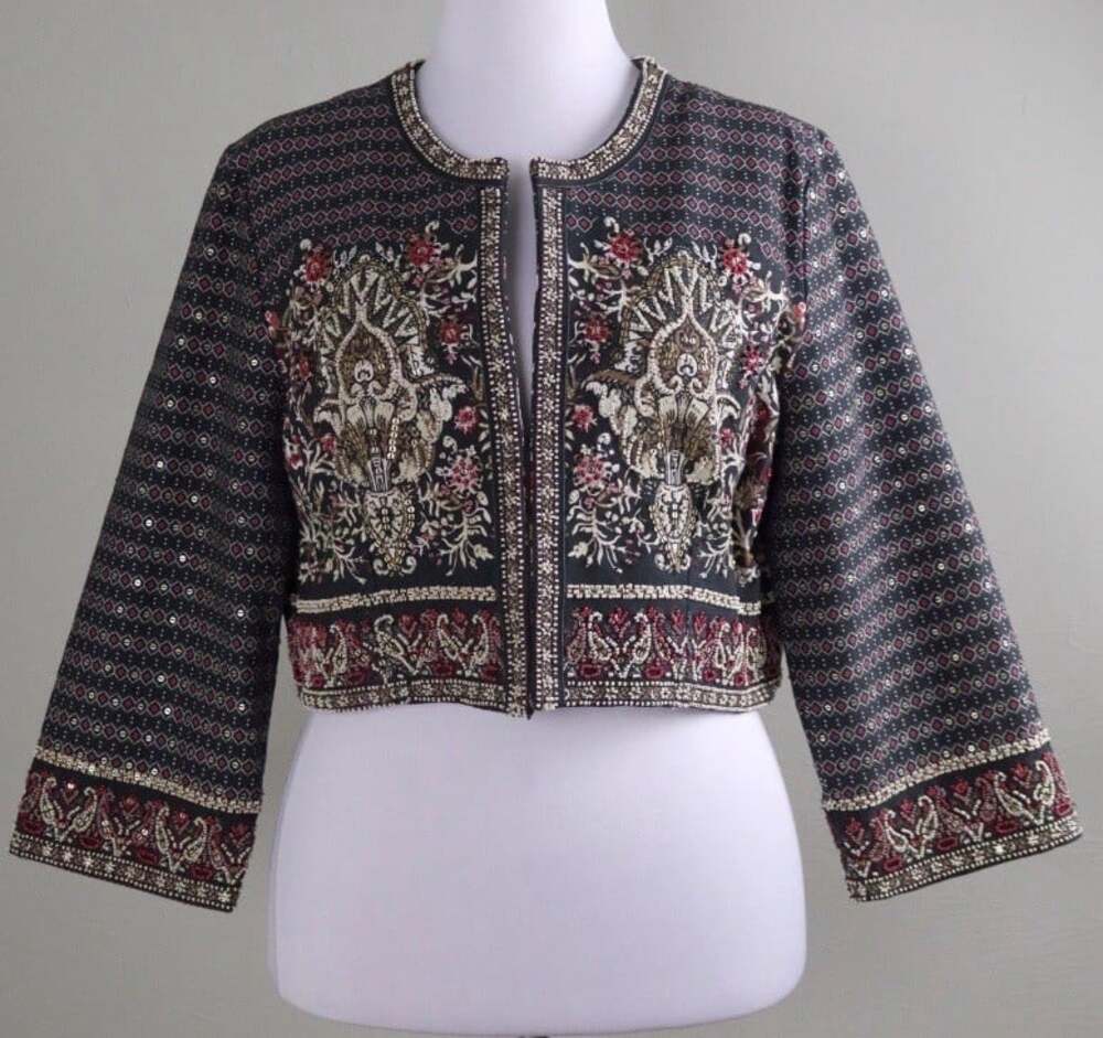 SOFT SURROUNDINGS $140 Mandala Bead Embellished Cropped Jacket Top Size Large